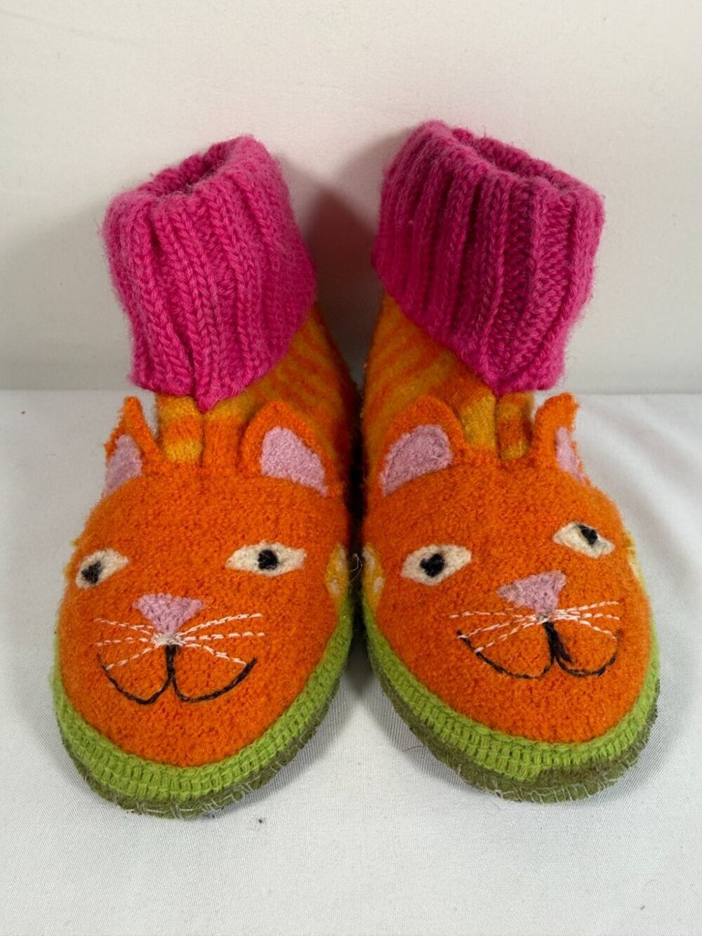 Kids GARNET HILL Boiled Wool Ginger Cat Slipper Boots Sz 8 - Picture 3 of 9